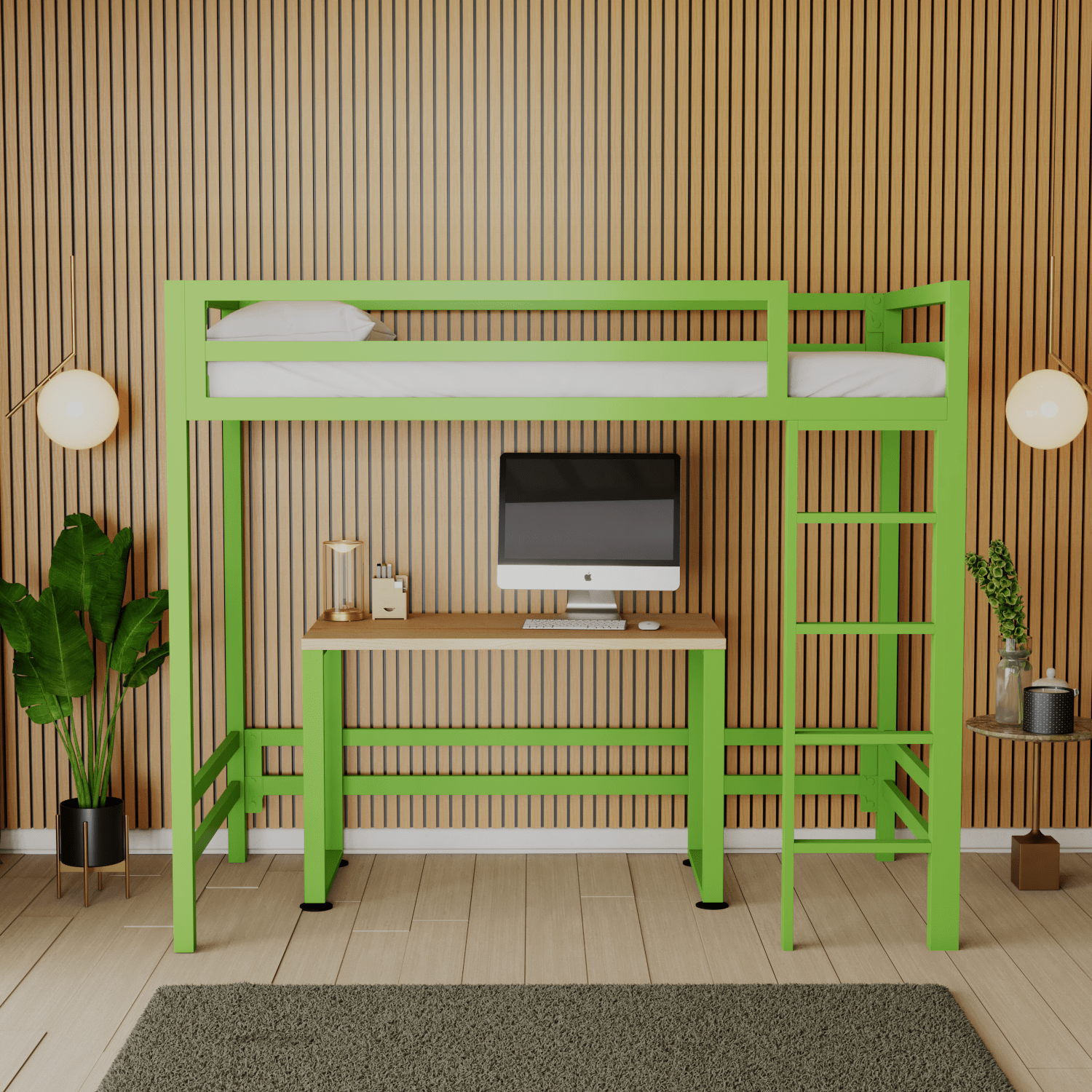Litera con Escritorio de acero Verde Alegría - Literas MX