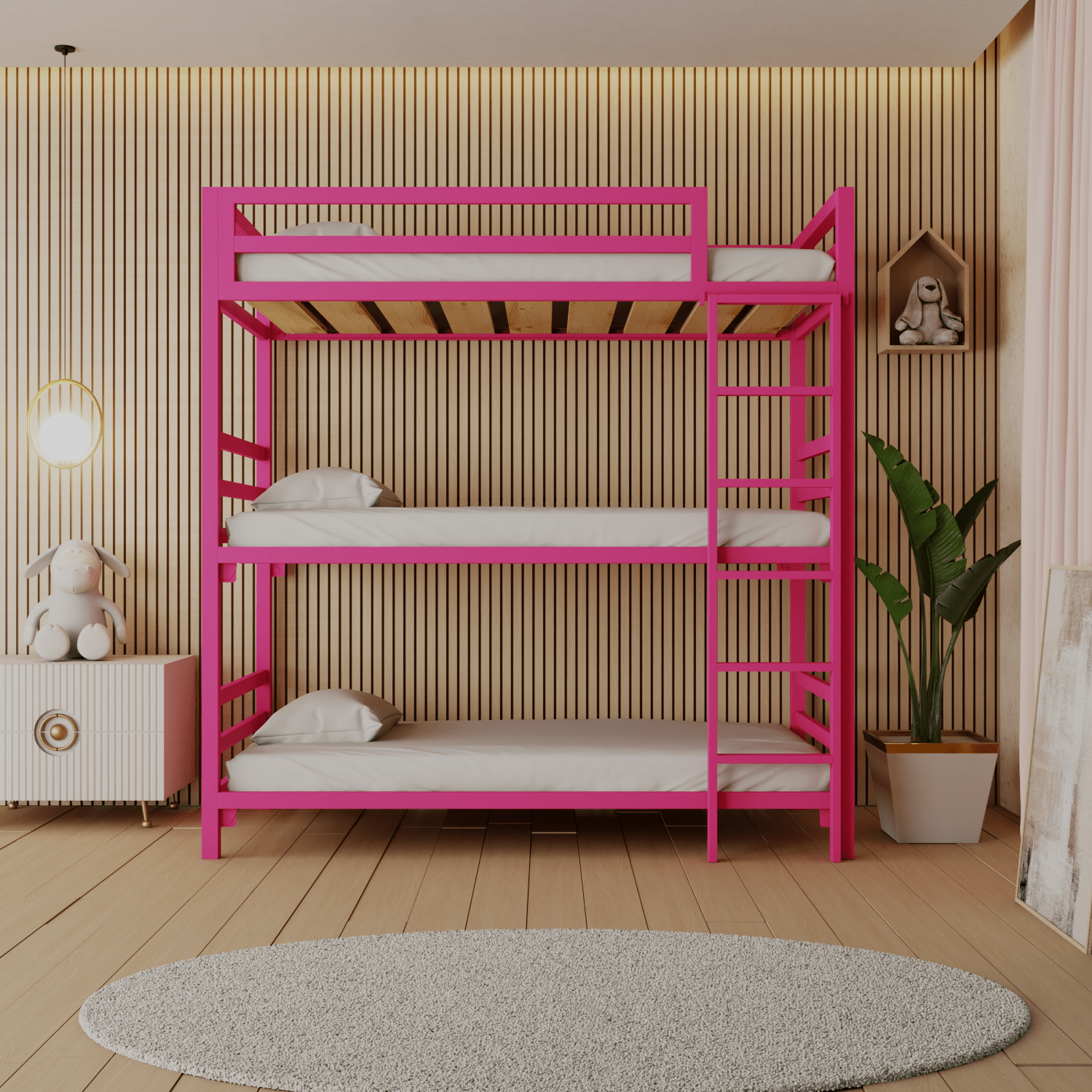 Litera Triple de acero Rosa Vibrante - Literas MX