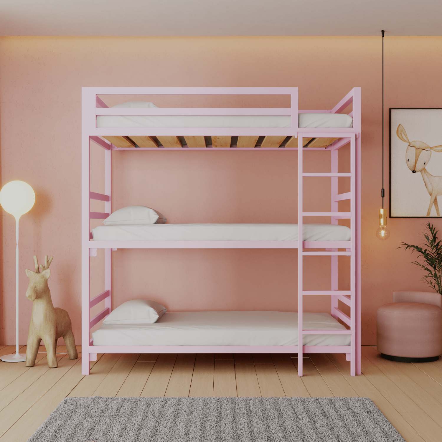 Litera Triple de acero Rosa Nube - Literas MX
