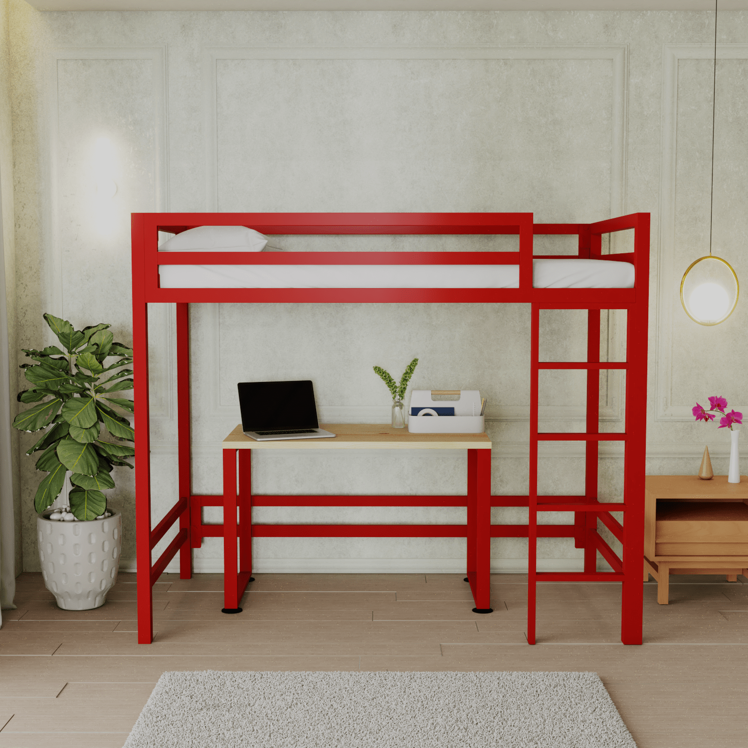 Litera con Escritorio de acero Rojo Encanto - Literas MX
