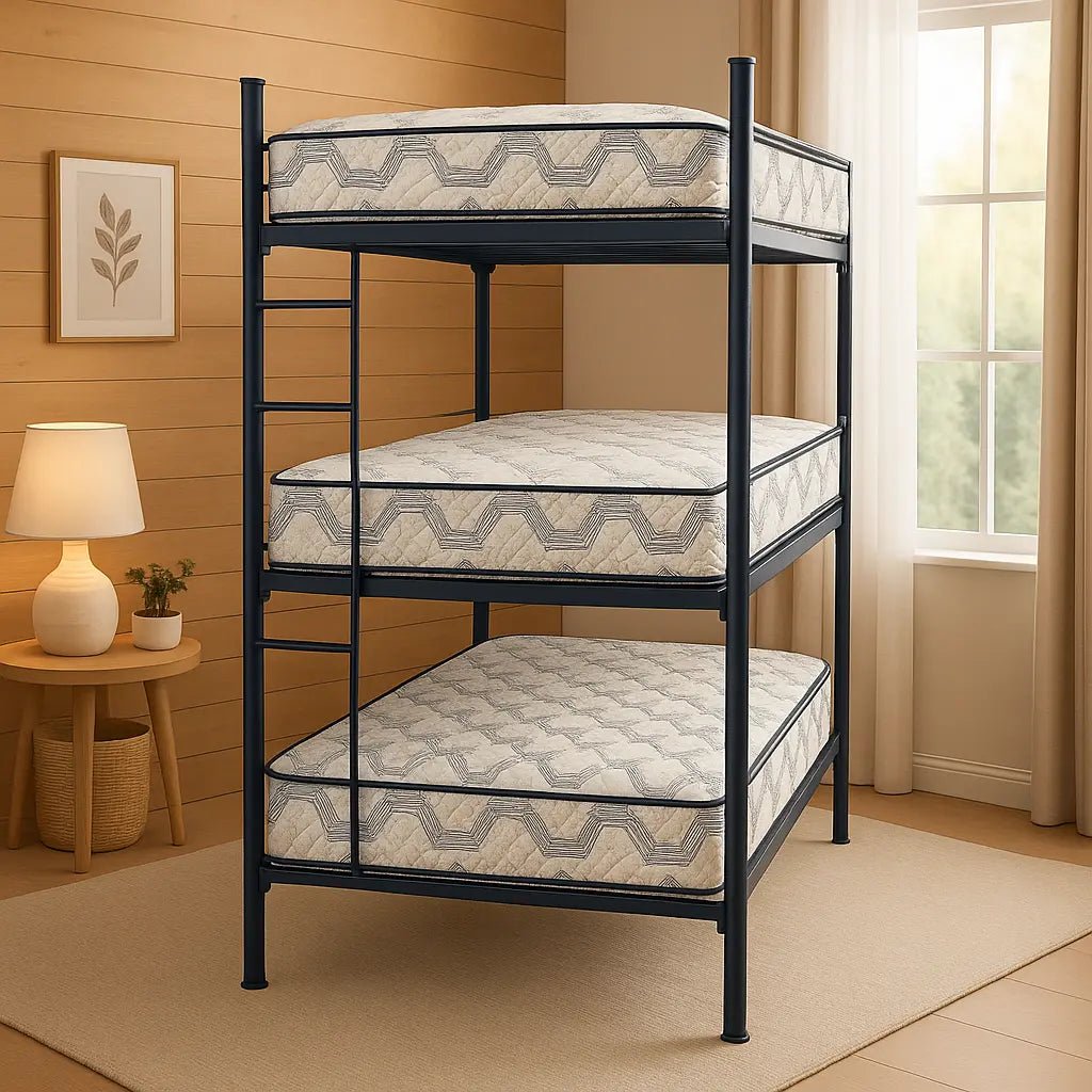 Litera Triple Slim Individual Negra con Colchones - Literas MX