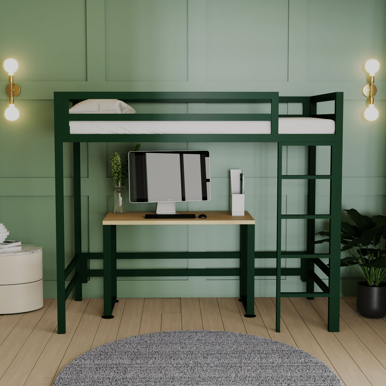 Litera con Escritorio de acero Verde Bosque - Literas MX